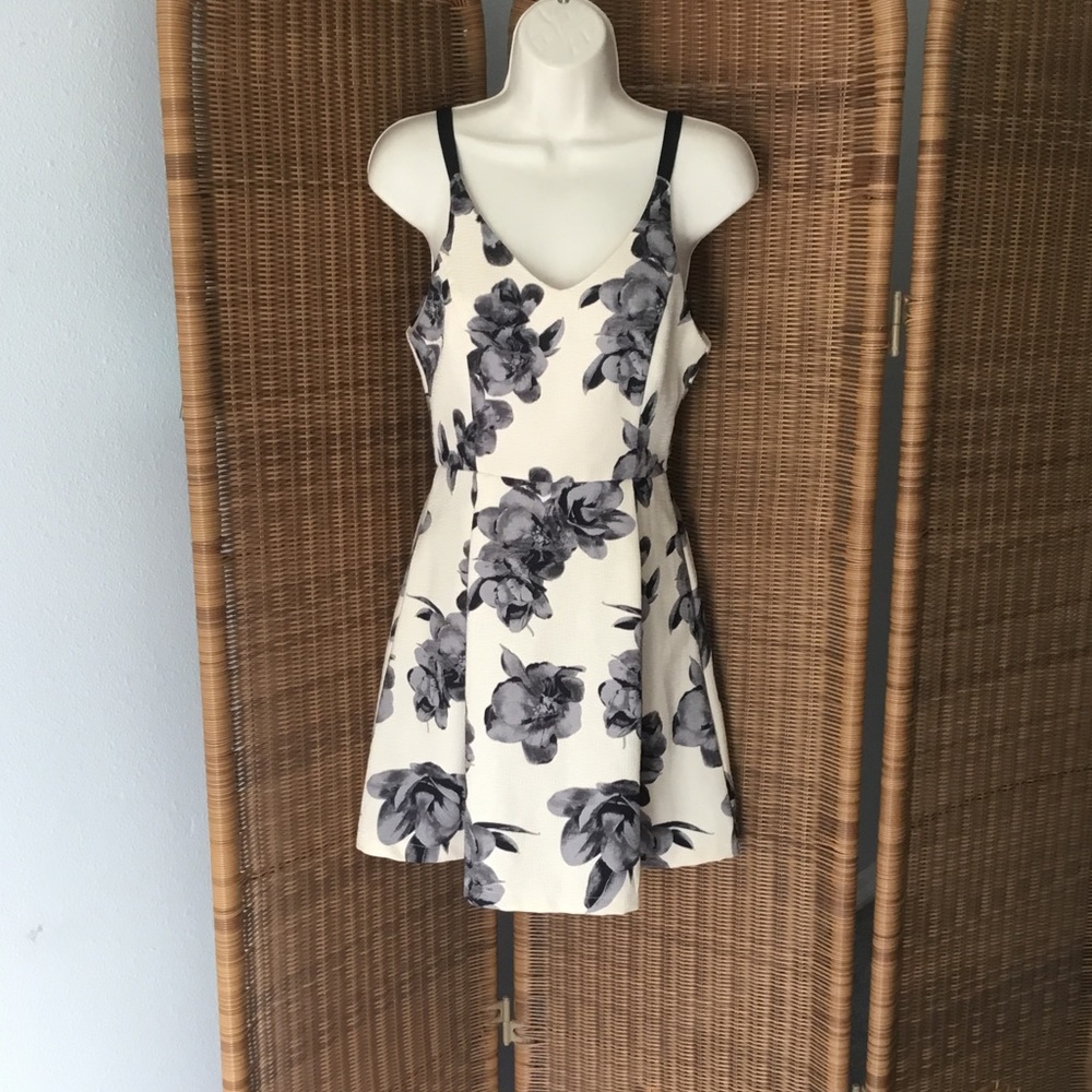 DAINTY HOOLIGAN Cream Mini Dress Grey Black Flower fit and flare small